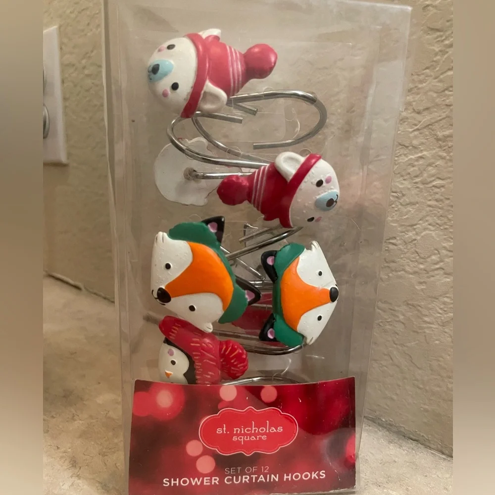 St. Nicholas Square Festive Animal Shower Curtain Hooks- Red, Green, White